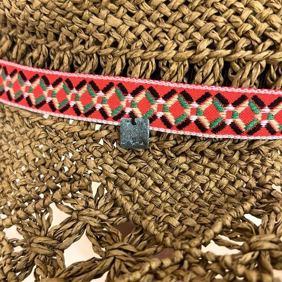 O'Neill Tan Woven Ribboned Floppy Beach Straw Hat - Picture 3 of 5